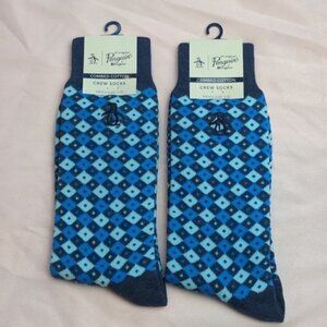 Original Penguin 2 pairs Combed Cotton Blue Crew Socks Size 7-12